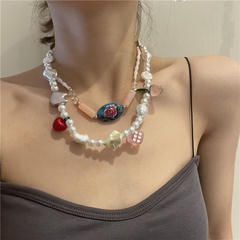 Bohemian style painted stone crystal pearl beaded necklace wholesale nihaojewelry