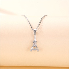 Paris Eiffel Tower Zircon Copper Pendant Stainless Steel Necklace Wholesale Nihaojewelry