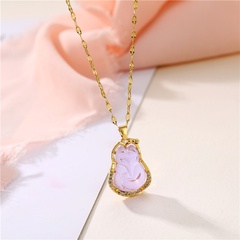 cute crystal fox pendant stainless steel necklace wholesale nihaojewelry