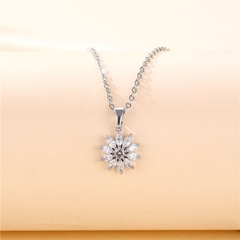 snowflake inlaid zircon copper pendant stainless steel chain necklace wholesale nihaojewelry