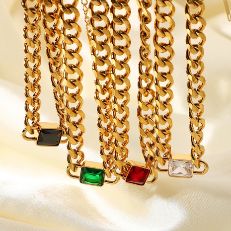 chaîne torsadée pendentif zircon carré collier en acier inoxydable plaqué or en gros nihaojewelry's discount tags