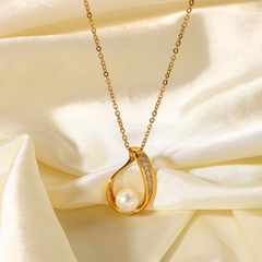 hollow inlaid zircon pearl pendant gold-plated stainless steel necklace wholesale nihaojewelry