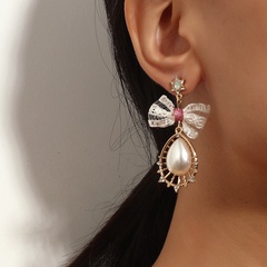vintage fashion pearl water drop hollow long inlaid rhinestone earrings wholesale nihaojewelry