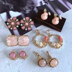 fashion pink drip glaze glass gem stone geometric earrings wholesale nihaojewelry