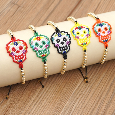 Halloween hand-woven skull gold beads bracelet wholesale nihaojewelry's discount tags