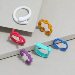 simple candy color hollow twisted geometric ring 6-piece set wholesale nihaojewelry