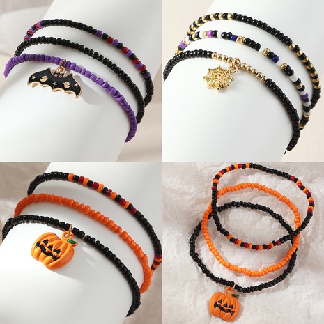 Halloween color rice beads pumpkin bat bracelet set wholesale nihaojewelry's discount tags