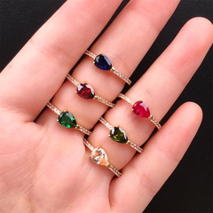 fashion micro-inlaid color zircon water drop copper ring wholesale nihaojewelry