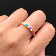 fashion micro inlaid colored zircon dripping oil copper ring wholesale nihaojewelry