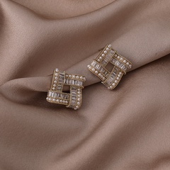 korean style geometric square pearl zircon stitching earrings wholesale jewelry Nihaojewelry