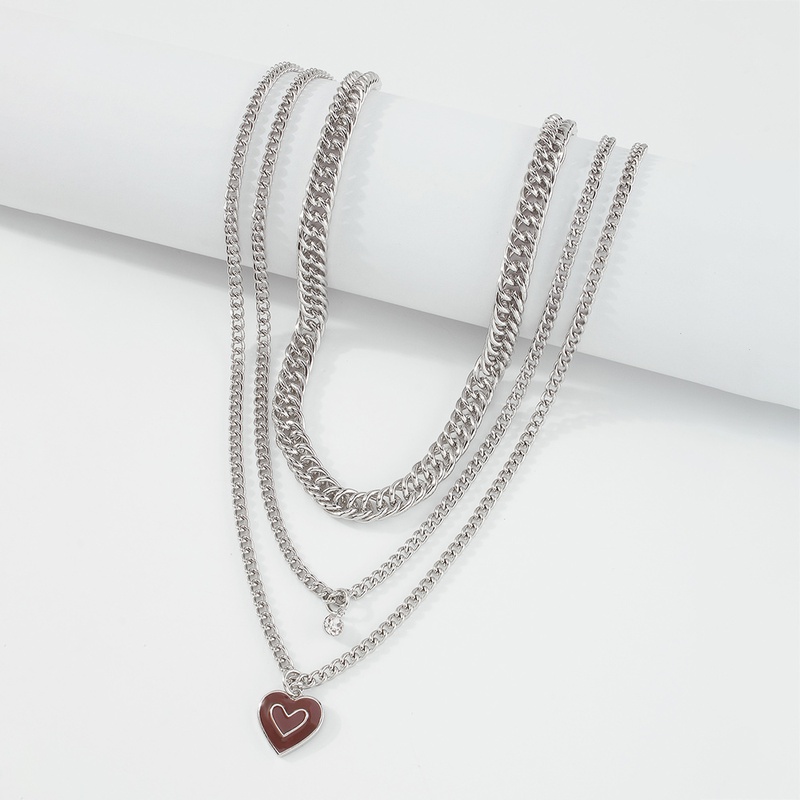 Multilayer Thick Chain Heart Drop Oil Pendant Necklace Wholesale Nihaojewelry