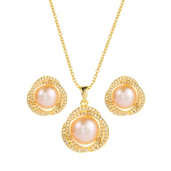 korean style pearl pendant necklace earrings 2-piece set wholesale jewelry Nihaojewelry