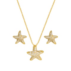 copper inlaid zircon starfish korean style earrings necklace set wholesale jewelry Nihaojewelry