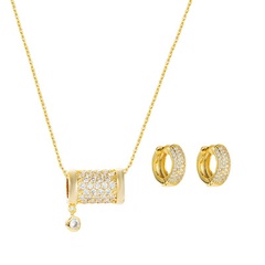 copper inlaid zircon hollow bead pendant fashion necklace earrings set wholesale jewelry Nihaojewelry