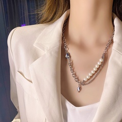 pearl titanium steel heart shape punk style necklace wholesale jewelry Nihaojewelry