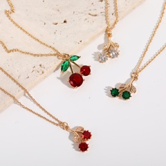 rhinestone cherry pendant copper sweater chain necklace wholesale jewelry Nihaojewelry