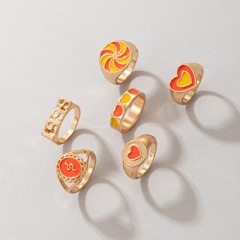 new orange digital peach heart drip oil alloy six-piece ring wholesale Nihaojewelry