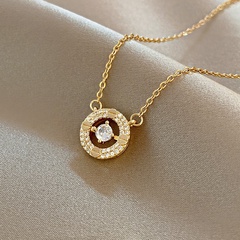 fashion geometric zircon titanium steel round pendent necklace wholesale Nihaojewelry