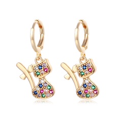 Europe and America Cross Border Fashion Ornament Female Foreign Trade Gold Plated Color Zircon Cat Earrings Mixed Color Crystal Eardrop Earring