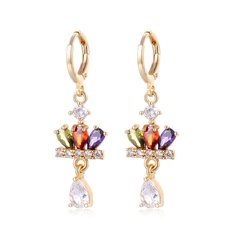 Wish Ornament Supply Long Crown Mixed Color Earrings Copper-Plated Gold Crown Tassel Color Zircon Earrings Earrings