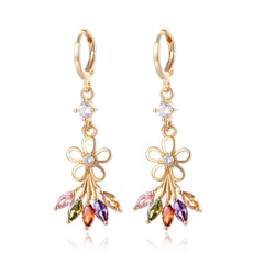 fashion tassel flower-shaped color inlaid zircon copper earrings wholesale nihaojewelry