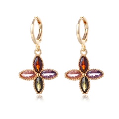 Cross-Border European and American Earrings Female Clover Eardrop Independent Station French Entry Lux Fashion Mixed Color Zircon Earrings Jewelry