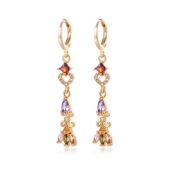 simple long colorful water drop zircon copper earrings wholesale nihaojewelry