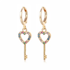 Wish Ornament Copper Cross-Border Supply Heart-Shaped Key Earrings Female Mixed Color Diamond Color Zircon