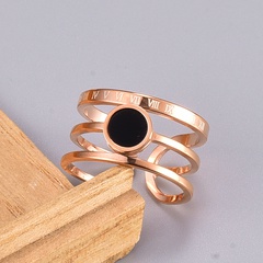 fashion inlaid black stone three-circle Roman number printing open titanium steel ring wholesale nihaojewelry