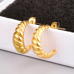 E107NS neue Titan Stahl vergoldete Twist Hoop Ohrringe Mode 18 Karat Gold vergoldete Croissant Bagel Ohrringe