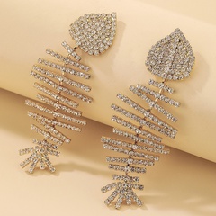 Fashion Simple Full Inlaid Rhinestone Fishbone Earrings Wholesale Nihaojewelry