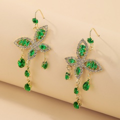 Retro Green Rhinestone-Encrusted Butterfly Drop-Shaped Ear Hook Pendant European and American Ins Court Style Graceful and Fashionable Personalized Earrings Women