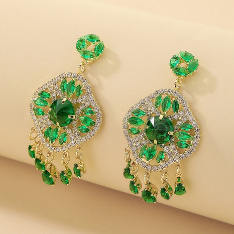 retro hollow green inlaid rhinestone geometric drop-shaped earrings wholesale nihaojewelry's discount tags