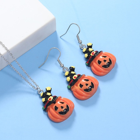 Halloween Pumpkin Pendant Earrings Necklace Set Wholesale Nihaojewelry's discount tags