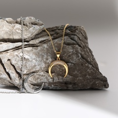 New Moon Horn Inlaid Zircon Pendant Titanium Steel Necklace Wholesale Nihaojewelry