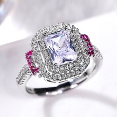 Cao Shi Wish Hot Sale New Pink Diamond Square Princess Ring Female European and American Fashion Engagement Proposal Diamond Ring