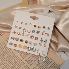 New Fashion Cross-Border Sold Jewelry Earring Set 20 Pairs Zircon-like Stud Earrings Flower Heart Shape Diamond Mini Earrings