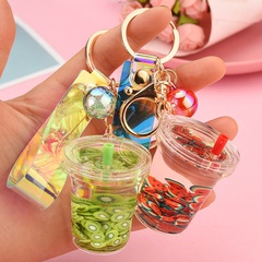 Creative milk tea cup simulation fruit piece floating leather rope key chain wholesale Nihaojewelry