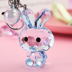 Acrylic Polygon Cut Crystal Glass Rabbit Keychain Creative Leather Rope Accessories Student Schoolbag Decorations