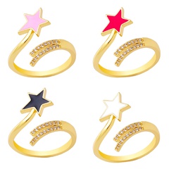 simple five-pointed star color oil dripping inlaid zircon copper opening ring wholesale nihaojewelry