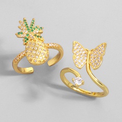 fashion butterfly pineapple inlaid zircon copper ring wholesale nihaojewelry