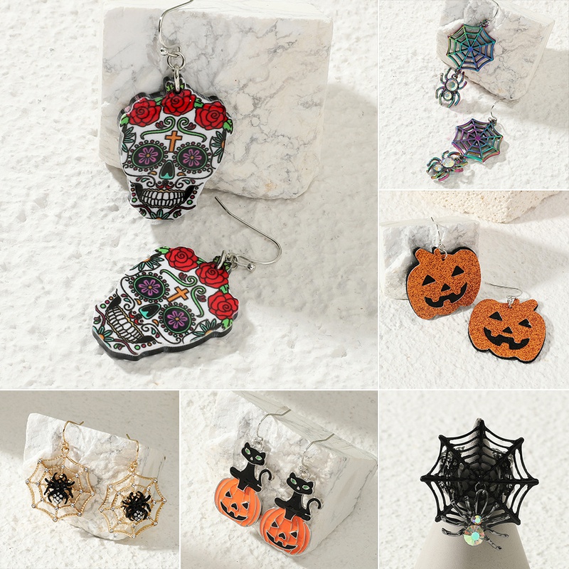 Halloween spider skull ghost bat earrings wholesale Nihaojewelry