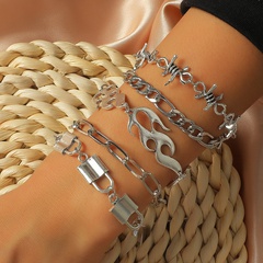 punk alloy lock thorn flame geometric thick chain bracelet set wholesale Nihaojewelry