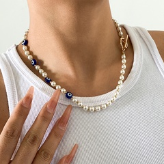 simple retro geométrico OT hebilla de una sola capa de costura collar de perlas de imitación al por mayor nihaojewelry