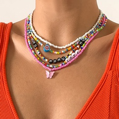 lettres de mélange rétro empilées couleur contrastée perles miyuki collier papillon tissé en gros nihaojewelry