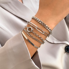 Punk geometric hollow chain flat snake bone OT buckle metal bracelet set wholesale Nihaojewelry