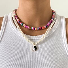 retro colored soft clay stacking pearl tai chi geometric necklace wholesale nihaojewelry