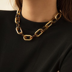 Collar de cadena de bloqueo en forma de U con estampado de leopardo de una sola capa hueca vintage al por mayor nihaojewelry