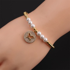fashion copper beads pearl splicing butterfly pendent bracelet wholesale Nihaojewelry