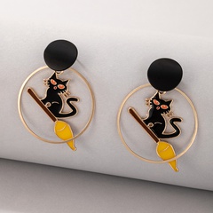 new creative jewelry Halloween black cat earrings
